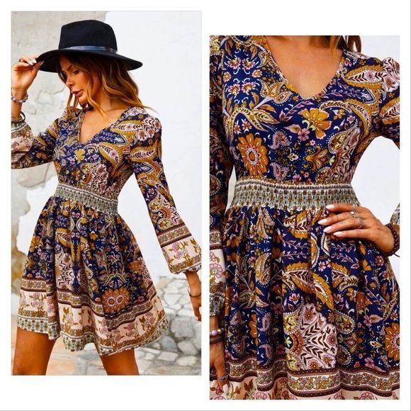 NWT! PAISLEY & FLORAL PRINT BOHO LANTERN SLEEVE A-LINE DRESS/TUNIC-SIZE LARGE! - Picture 5 of 6